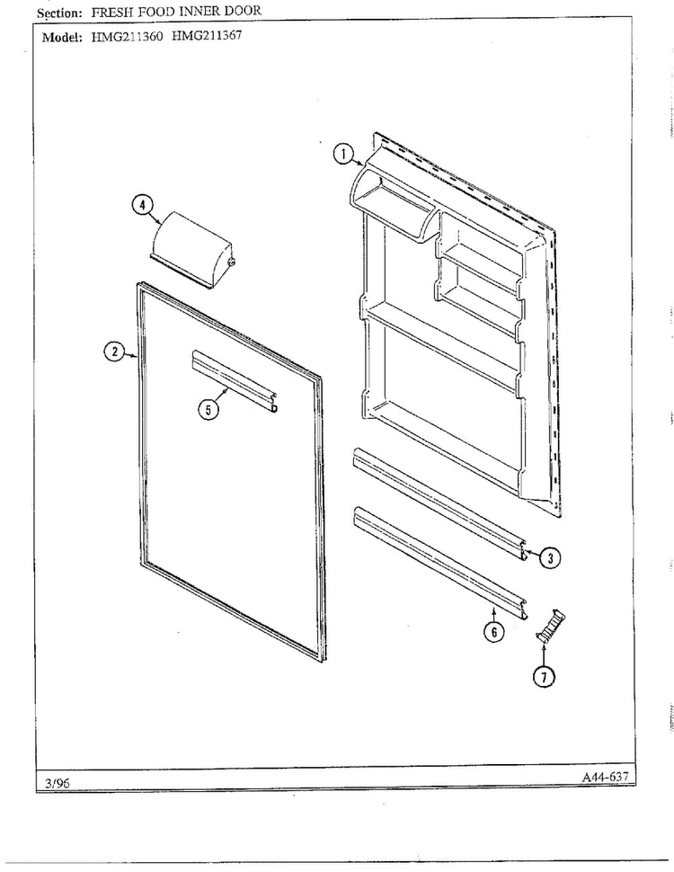 Fresh Food Inner Door Diagram and Parts List for HMG211360  Admiral Refrigerator