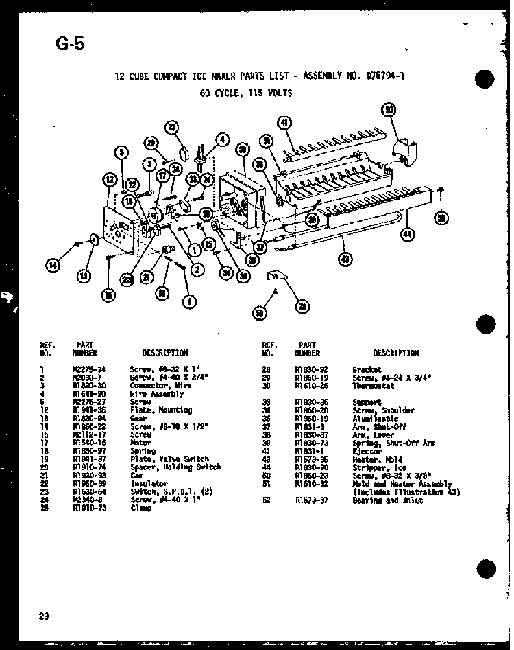 12 Cube Compact Ice Maker D75794-1 Diagram and Parts List for SLDI25F-A-P76421-1WA  Amana Refrigerator