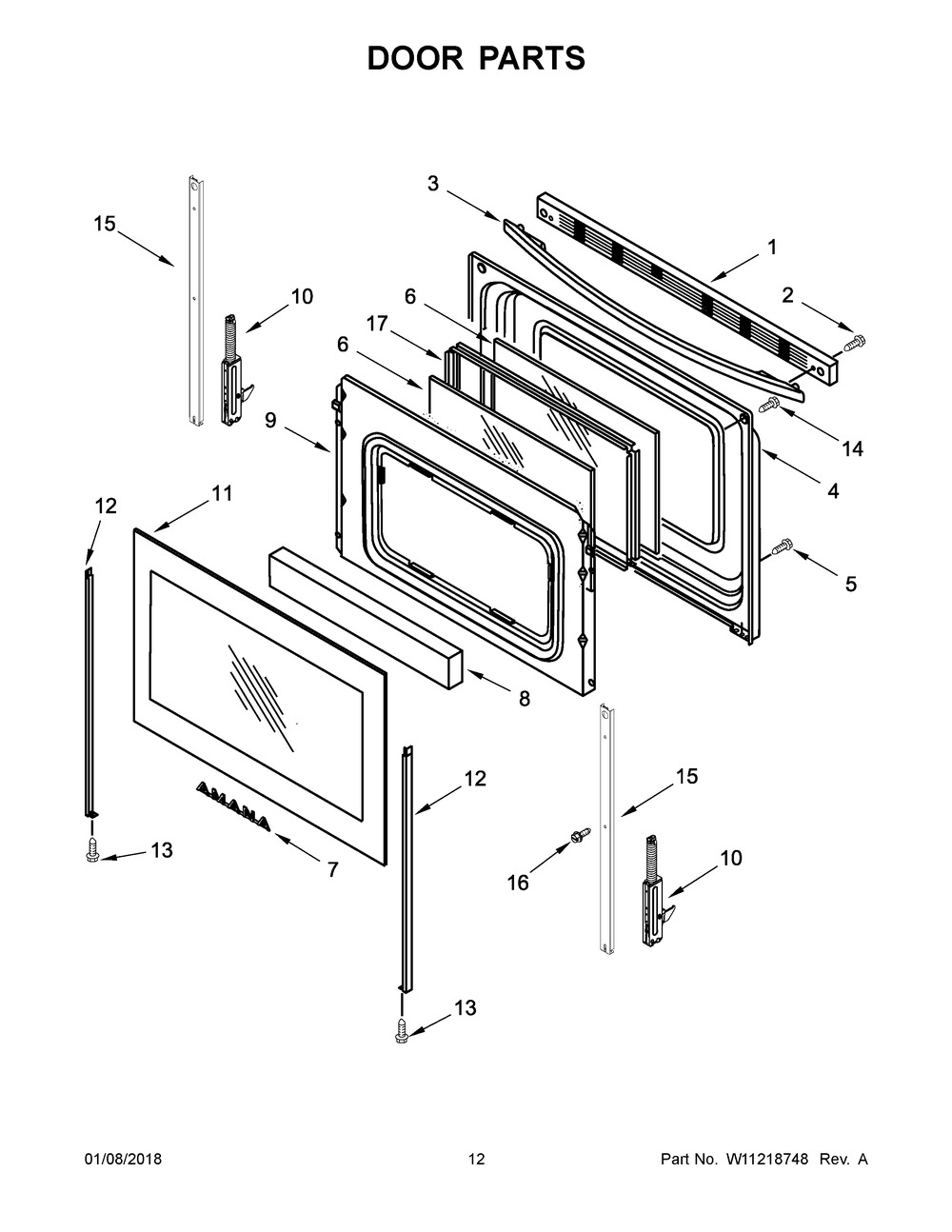 Door Parts Diagram and Parts List for AGR6603SFS1  Maytag Range