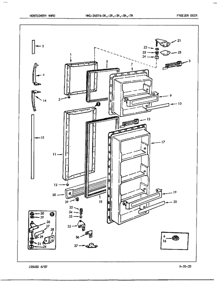 Freezer Door Diagram and Parts List for 24874A  Admiral Refrigerator