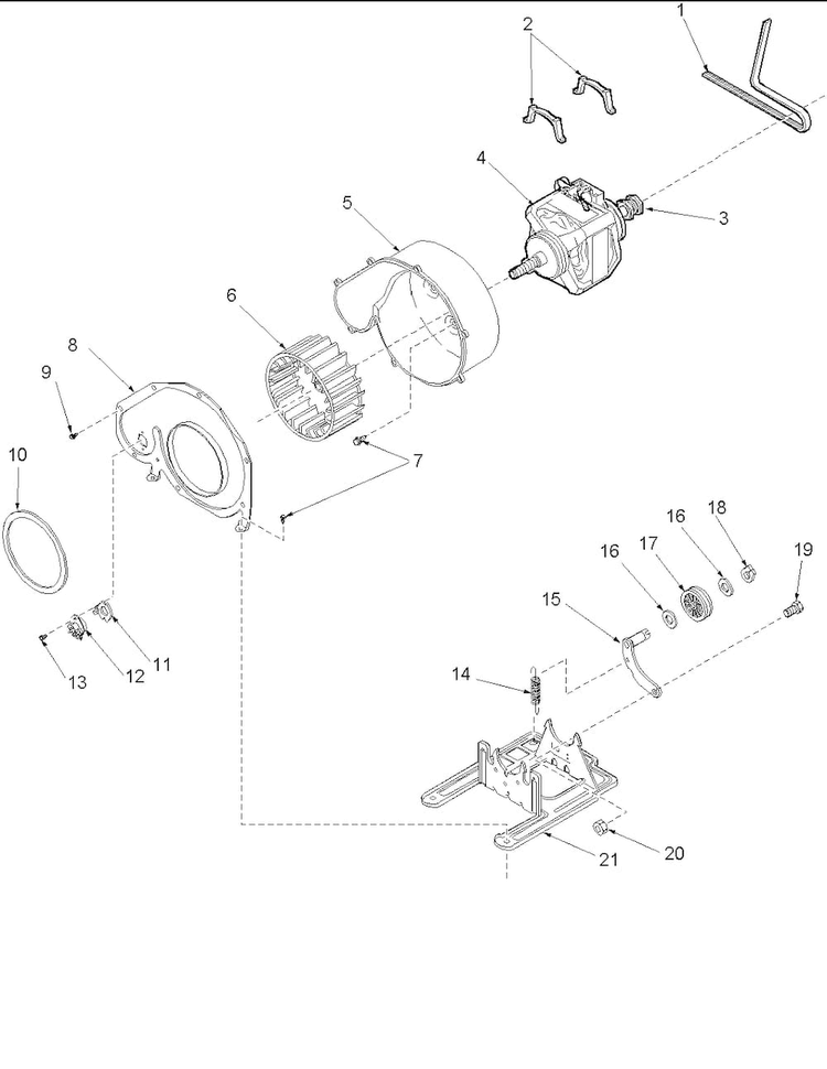 Motor And Fan Assemblies Diagram and Parts List for ALG643RAW-PALG643R  Amana Dryer