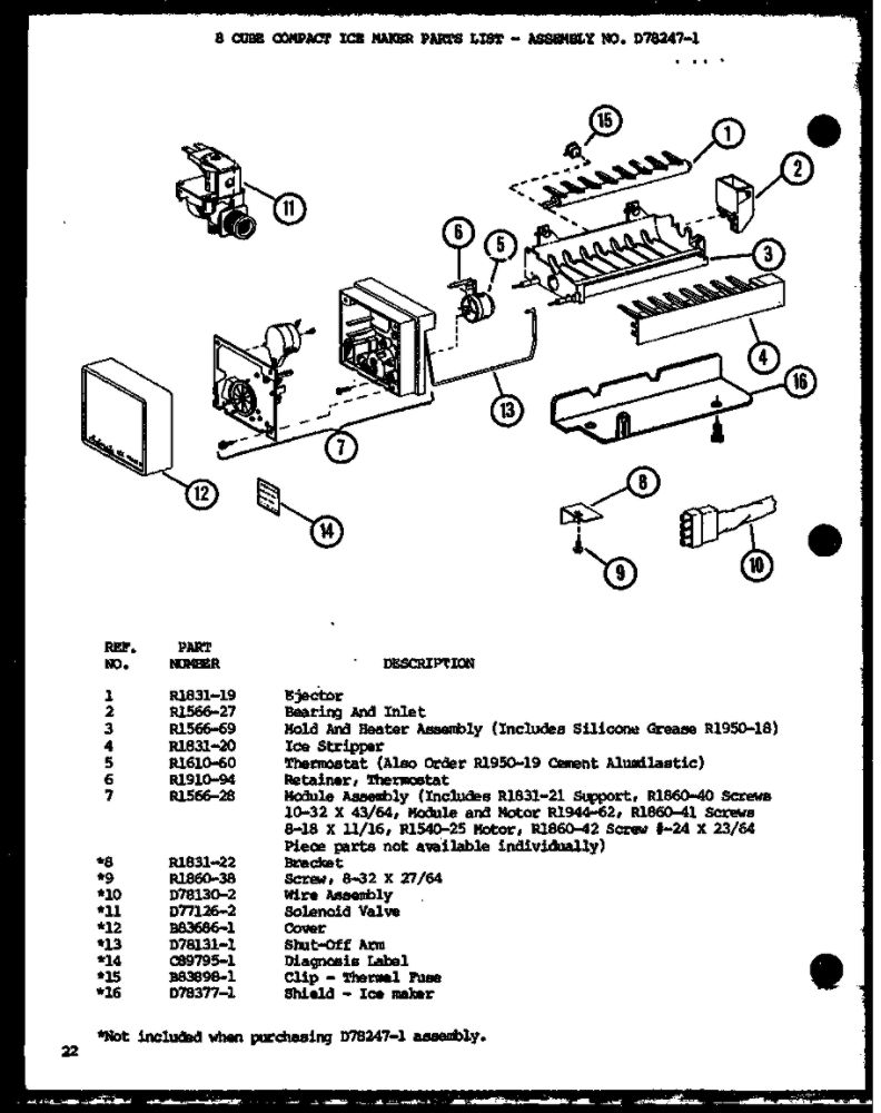 8 Cube Compact Ice Maker 3 Diagram and Parts List for IC3H-P7621305W-BM  Amana Refrigerator