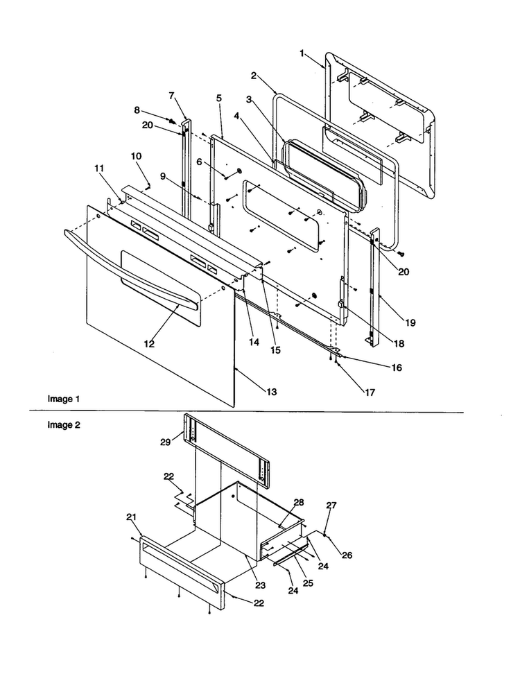 Oven Door And Storage Drawer Diagram and Parts List for ARTC7021W-P1143814NW  Amana Range