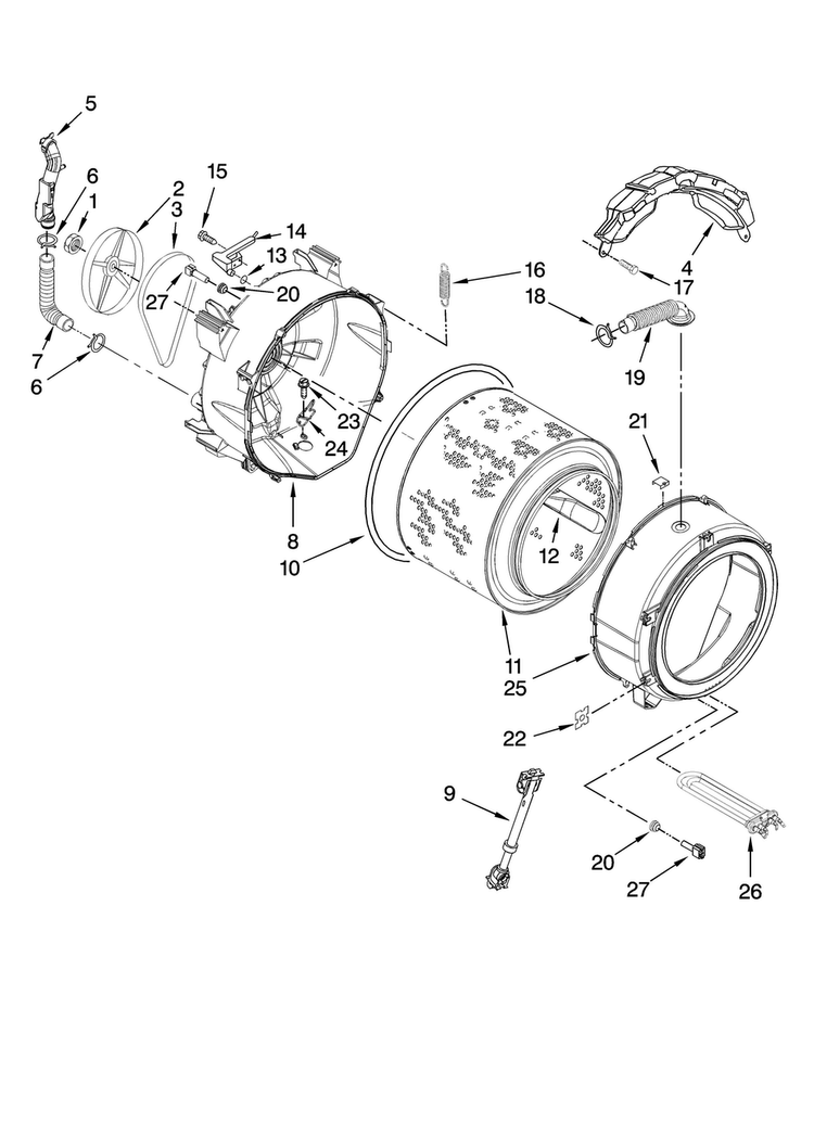 Tub And Basket Parts Diagram and Parts List for MHWE900VW01  Maytag Washer