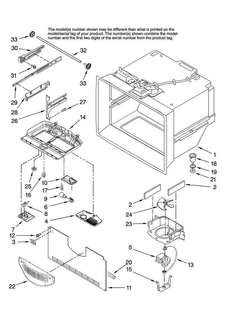 Freezer Liner Parts Diagram and Parts List for CB19G7W13  Crosley Refrigerator