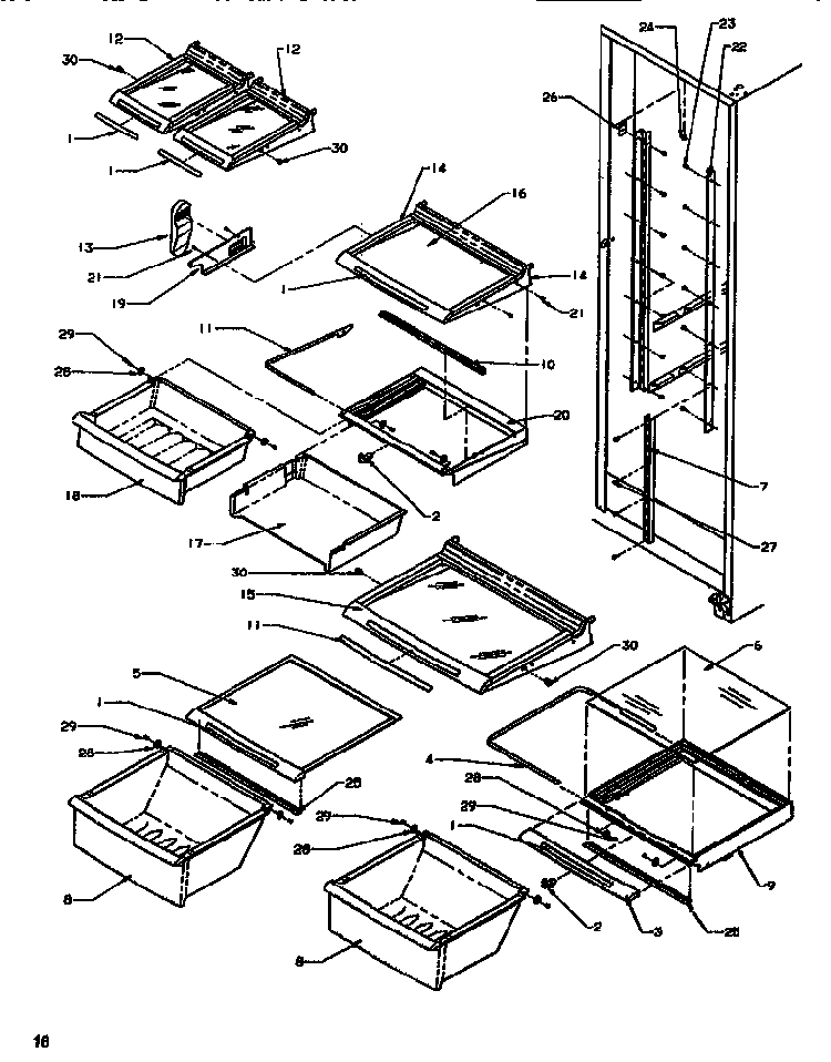Shelving & Drawers Diagram and Parts List for SRDE520SBW-P1183102WW  Amana Refrigerator