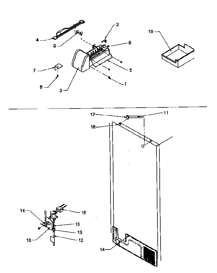 Factory Installed Ice Maker Diagram and Parts List for THI21S3L-P1194701WL  Amana Refrigerator