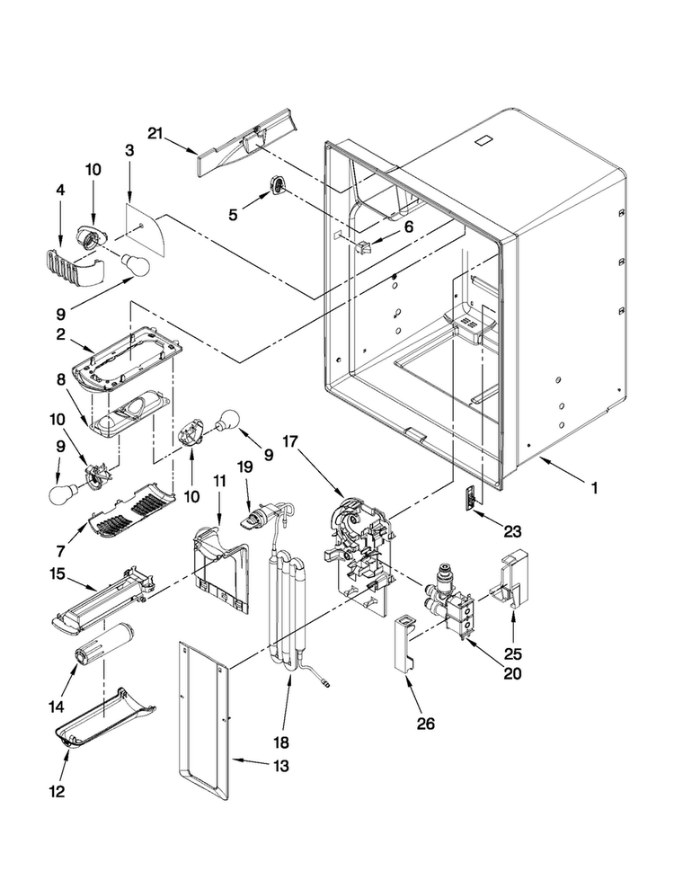Refrigerator Liner Parts Diagram and Parts List for MFI2067AES11  Maytag Refrigerator