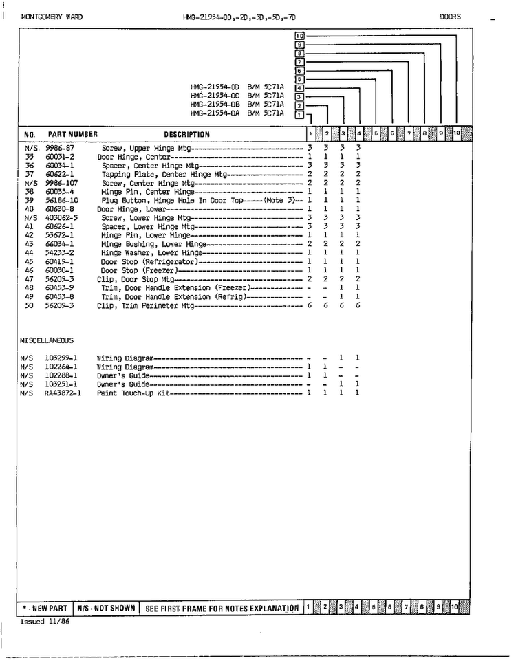 Doors Page 3 Diagram and Parts List for 21954A  Admiral Refrigerator