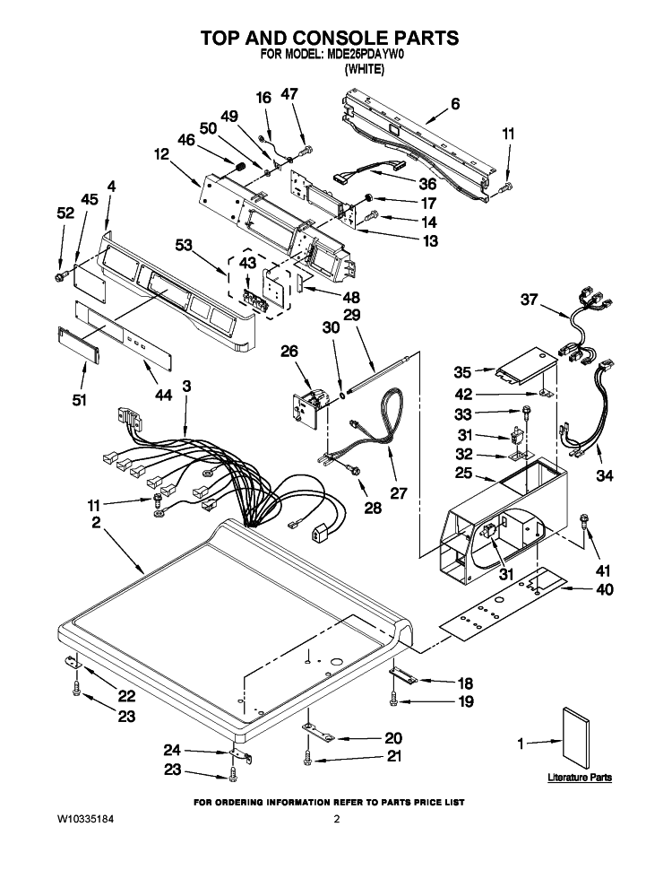 TOP AND CONSOLE PARTS Diagram and Parts List for MDE25PDAYW0  Maytag Dryer