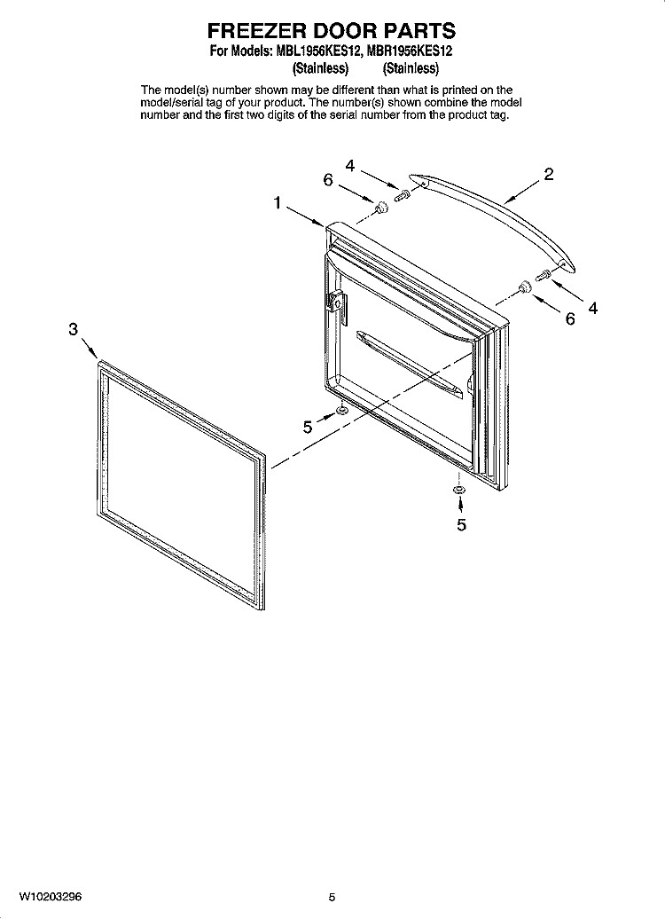 FREEZER DOOR PARTS Diagram and Parts List for MBR1956KES12  Maytag Refrigerator