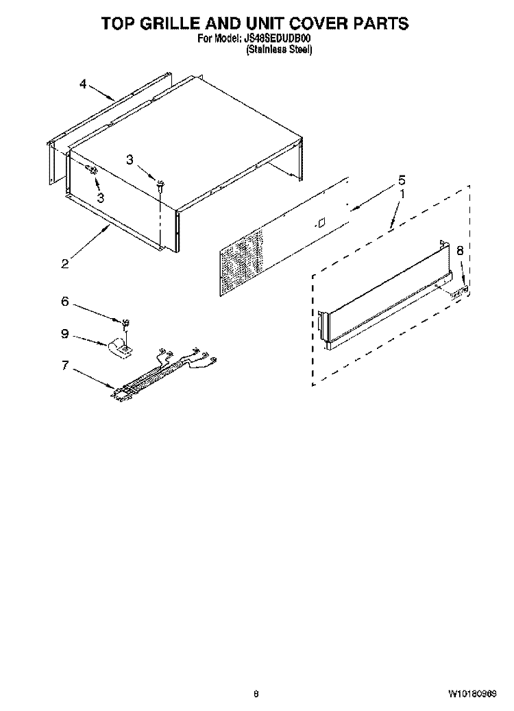 TOP GRILLE AND UNIT COVER PARTS Diagram and Parts List for JS48SEDUDB00  Jenn-Air Refrigerator