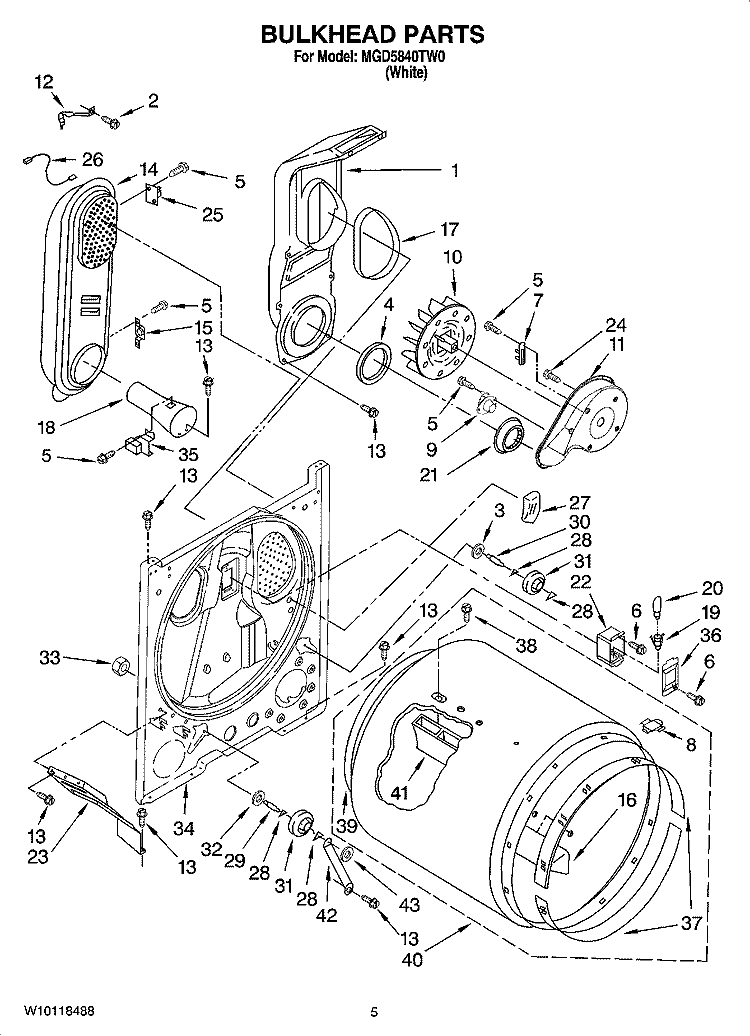 BULKHEAD PARTS Diagram and Parts List for MGD5840TW0  Maytag Dryer