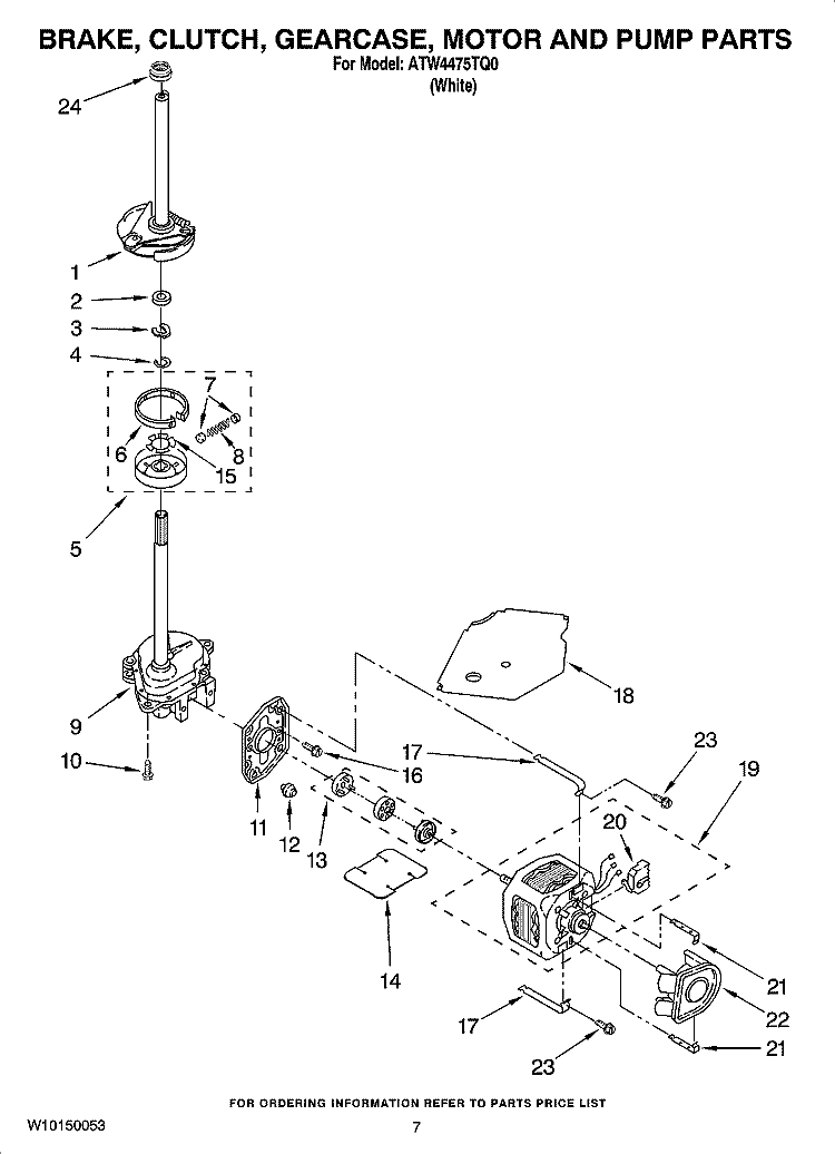 BRAKE, CLUTCH, GEARCASE, MOTOR AND PUMP PARTS Diagram and Parts List for ATW4475TQ0  Admiral Washer