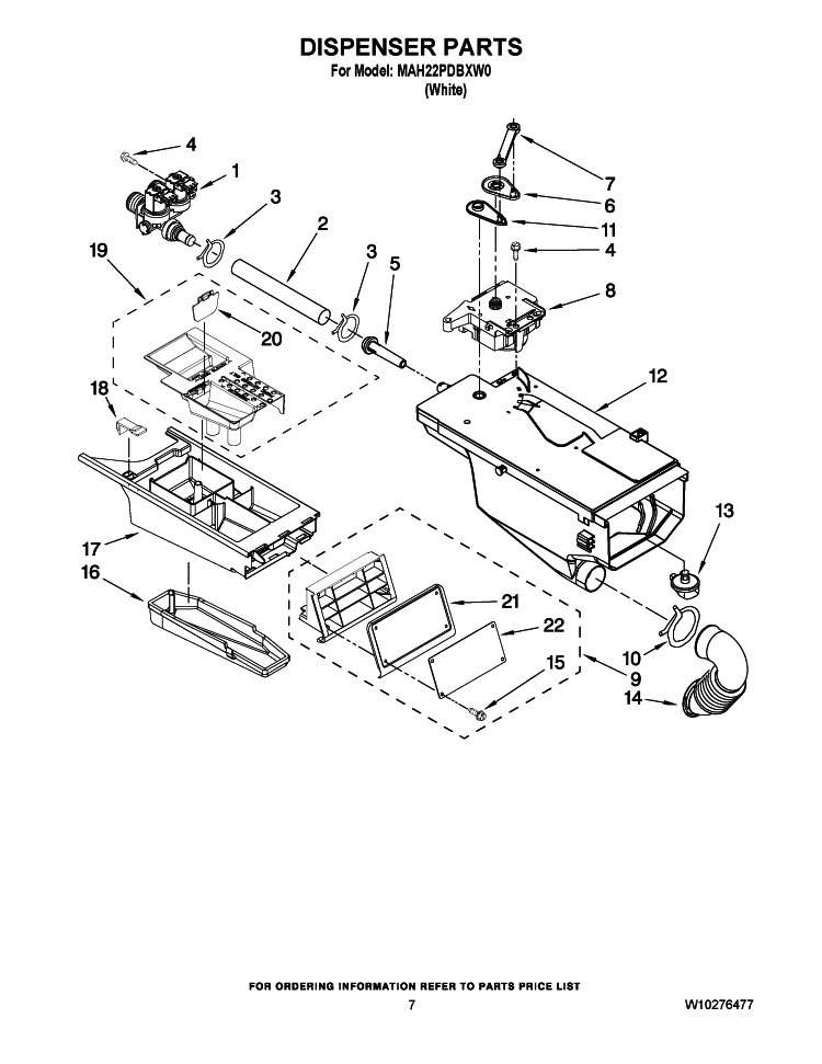 DISPENSER PARTS Diagram and Parts List for MAH22PDBXW0  Maytag Washer