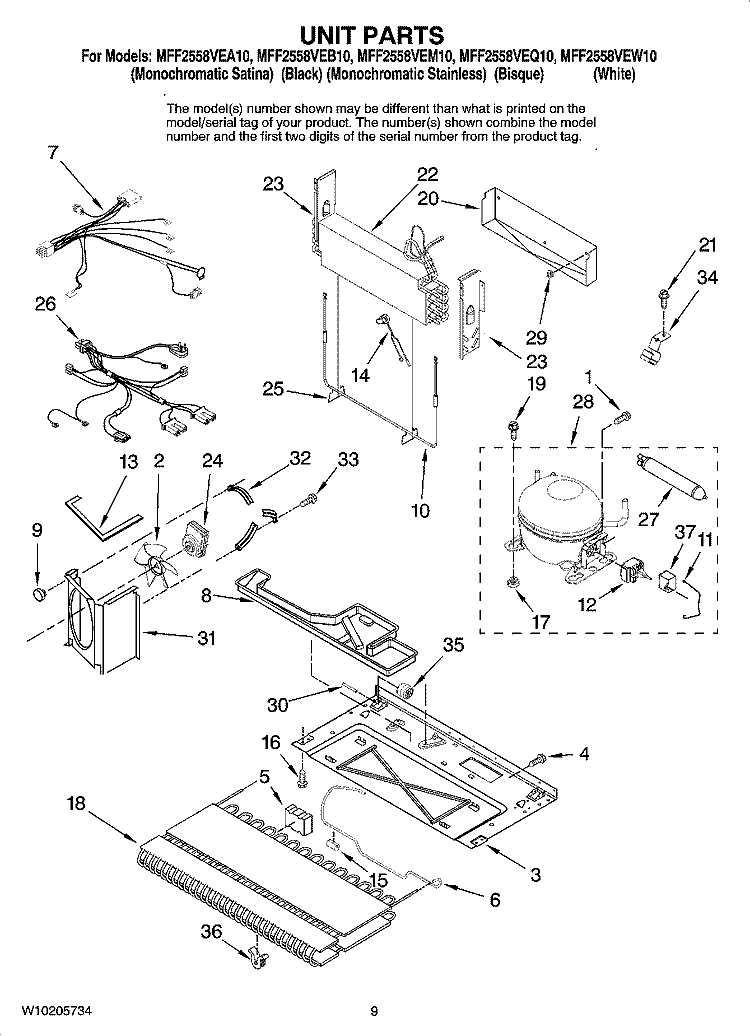 UNIT PARTS Diagram and Parts List for MFF2558VEQ10  Maytag Refrigerator