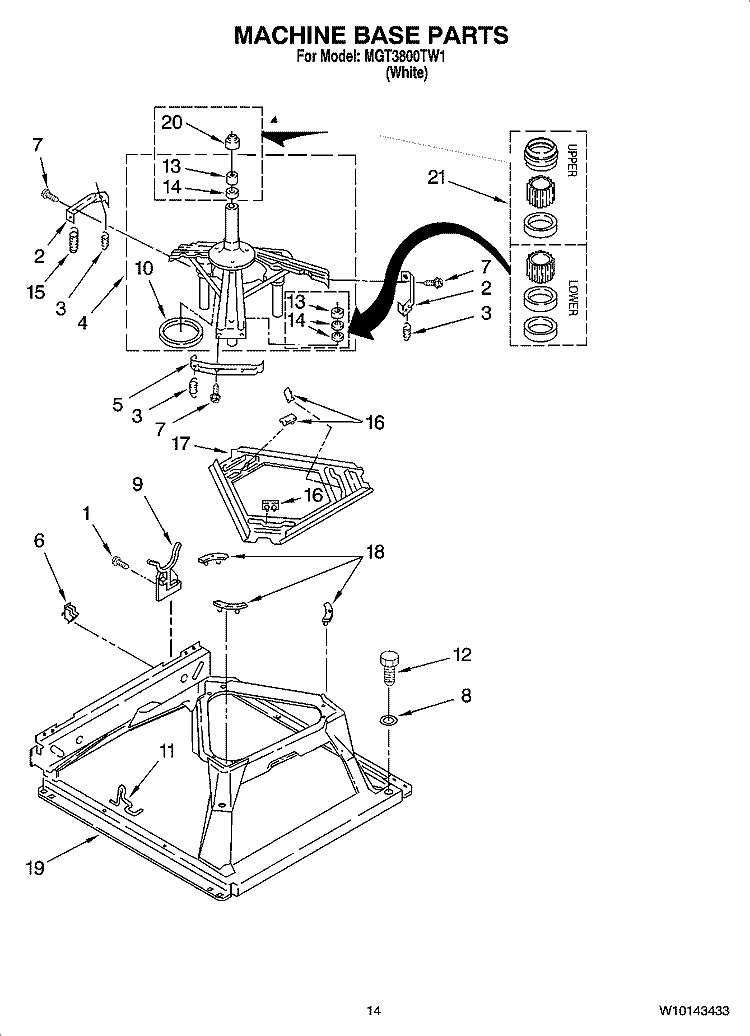 MACHINE BASE PARTS Diagram and Parts List for MGT3800TW1  Maytag Washer Dryer Combo