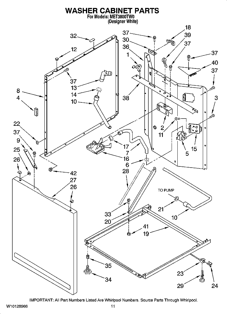 WASHER CABINET PARTS Diagram and Parts List for MET3800TW0  Maytag Washer Dryer Combo