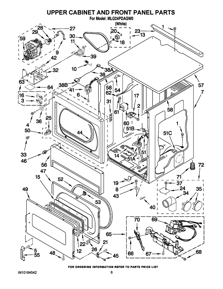 UPPER CABINET AND FRONT PANEL PARTS Diagram and Parts List for MLG24PDAGW0  Maytag Dryer