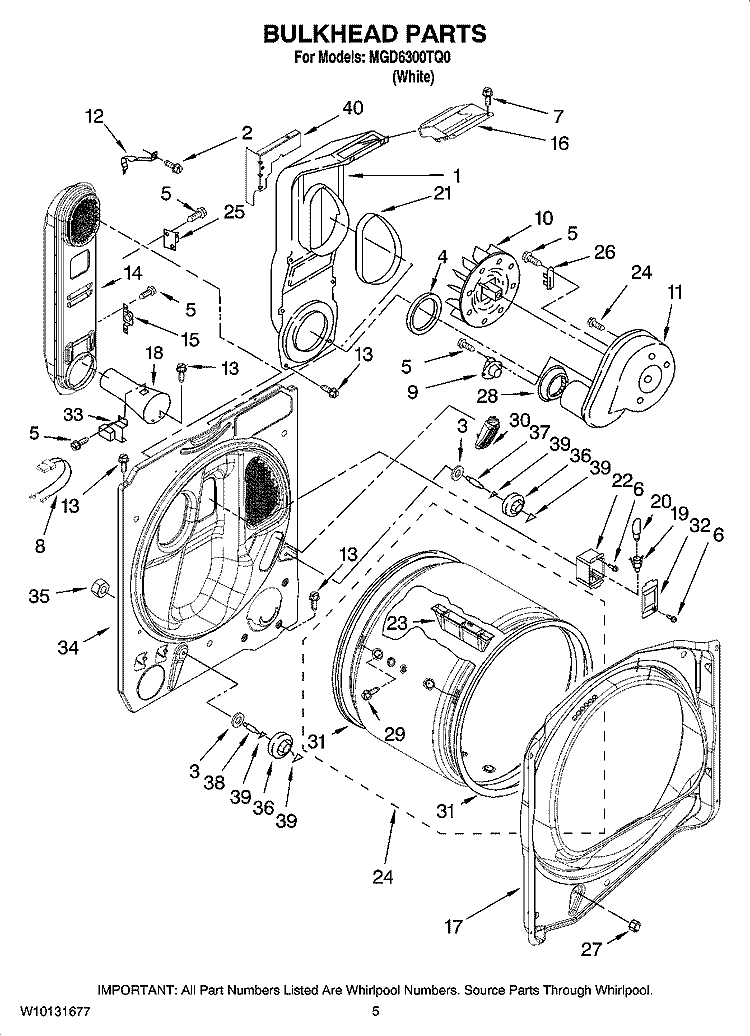 BULKHEAD PARTS Diagram and Parts List for MGD6300TQ0  Maytag Dryer