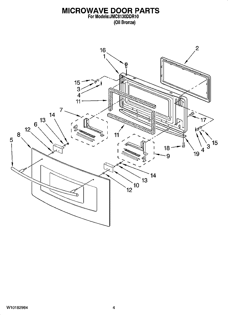 MICROWAVE DOOR PARTS Diagram and Parts List for JMC8130DDR10  Jenn-Air Microwave