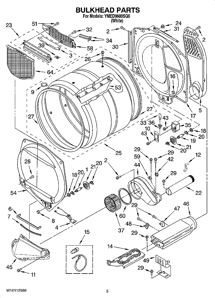 BULKHEAD PARTS Diagram and Parts List for YMED9600SQ0  Maytag Dryer