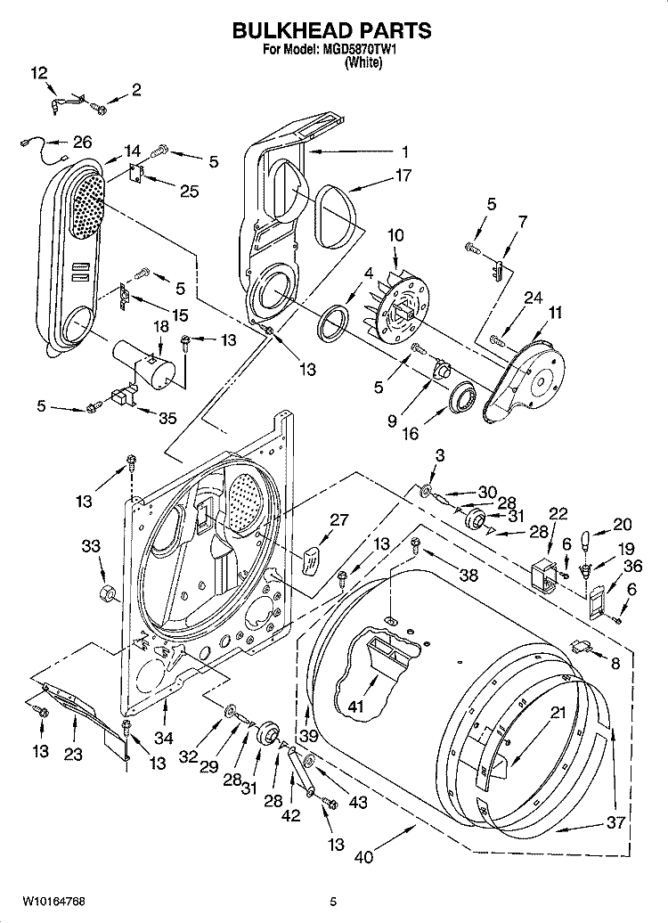 BULKHEAD PARTS Diagram and Parts List for MGD5870TW1  Maytag Dryer
