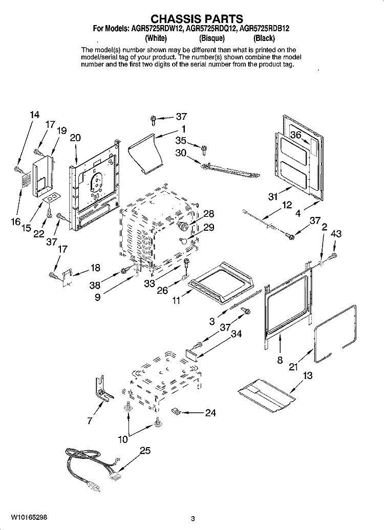 CHASSIS PARTS Diagram and Parts List for AGR5725RDB12  Amana Range
