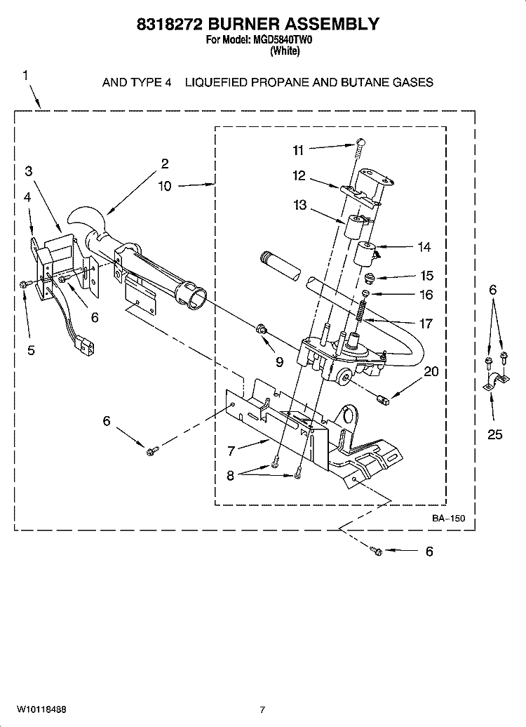 8318272 BURNER ASSEMBLY, OPTIONAL PARTS (NOT INCLUDED) Diagram and Parts List for MGD5840TW0  Maytag Dryer