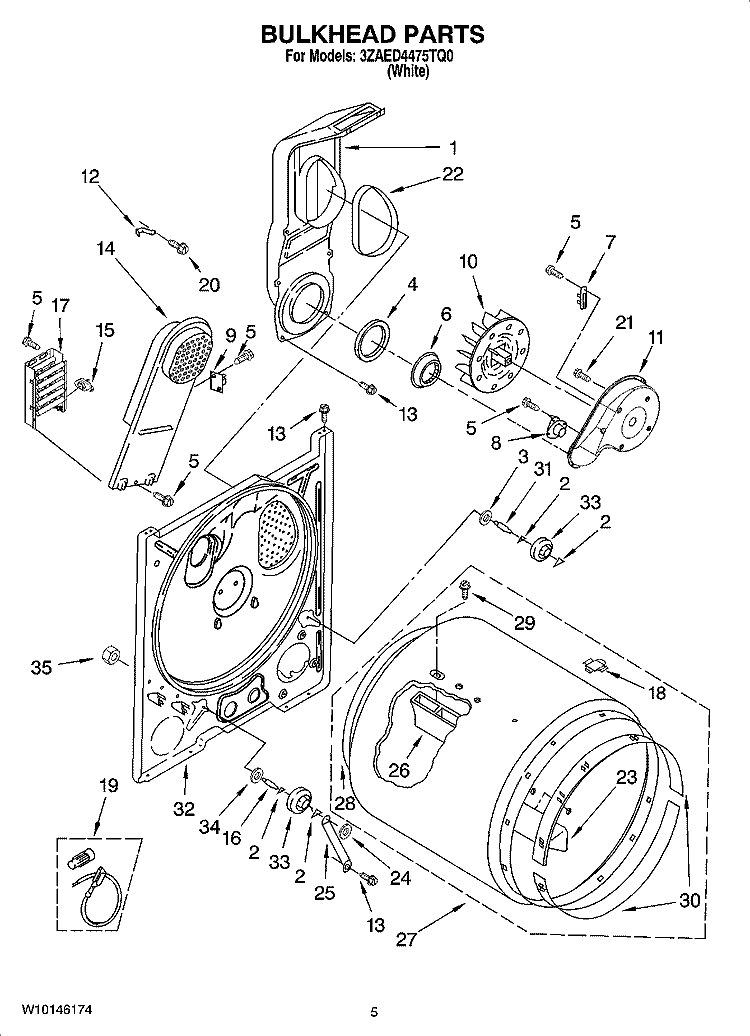 BULKHEAD PARTS, OPTIONAL PARTS (NOT INCLUDED) Diagram and Parts List for 3ZAED4475TQ0  Admiral Dryer