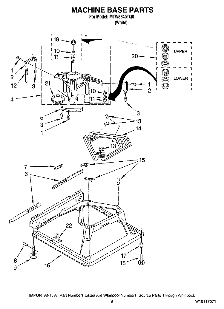 MACHINE BASE PARTS Diagram and Parts List for MTW5640TQ0  Maytag Washer