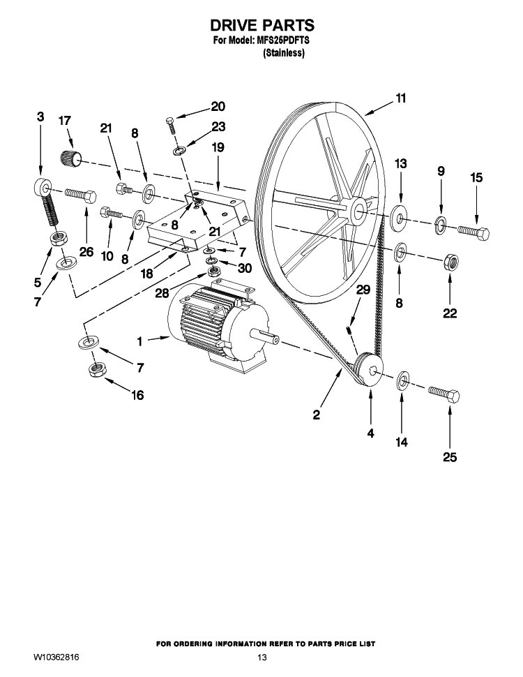 DRIVE PARTS Diagram and Parts List for MFS25PDFTS  Maytag Washer