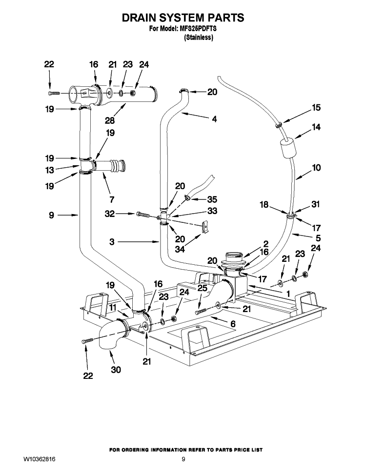 DRAIN SYSTEM PARTS Diagram and Parts List for MFS25PDFTS  Maytag Washer