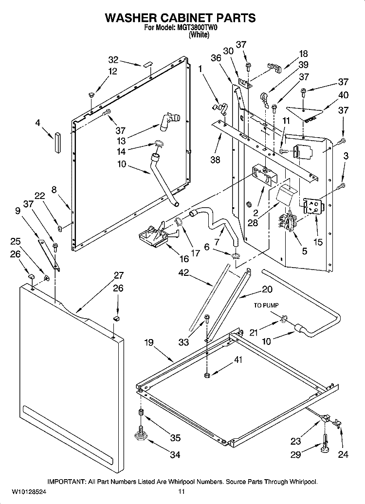 WASHER CABINET PARTS Diagram and Parts List for MGT3800TW0  Maytag Washer Dryer Combo
