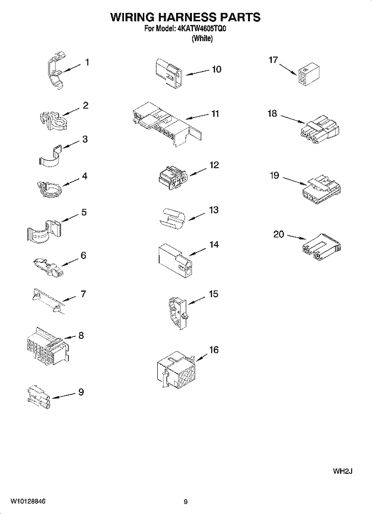 WIRING HARNESS PARTS Diagram and Parts List for 4KATW4605TQ0  Admiral Washer