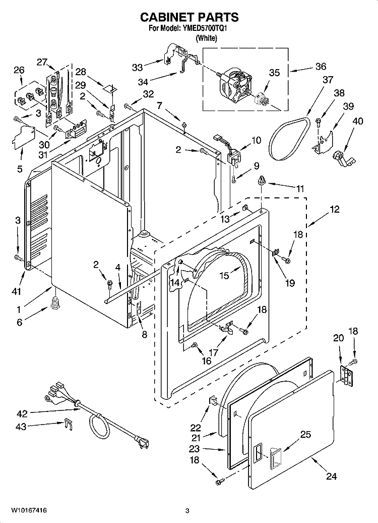 CABINET PARTS Diagram and Parts List for YMED5700TQ1  Maytag Dryer