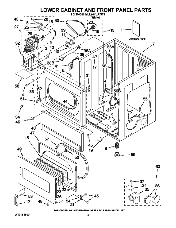 LOWER CABINET AND FRONT PANEL PARTS Diagram and Parts List for MLE24PDAYW1  Maytag Dryer