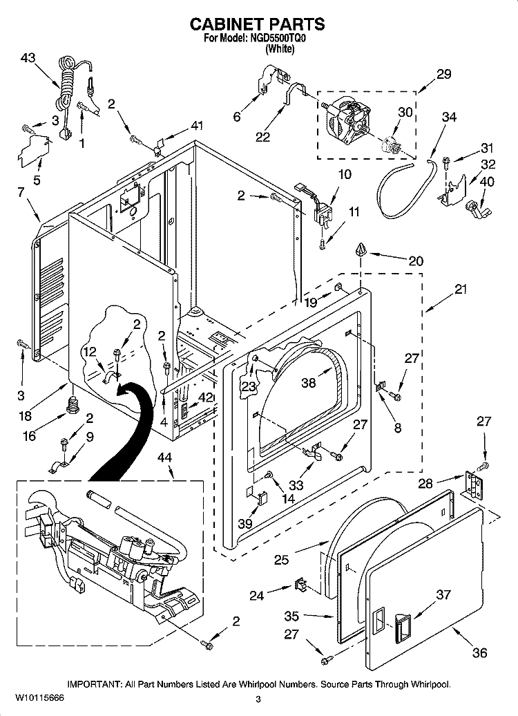 CABINET PARTS Diagram and Parts List for NGD5500TQ0  Amana Dryer