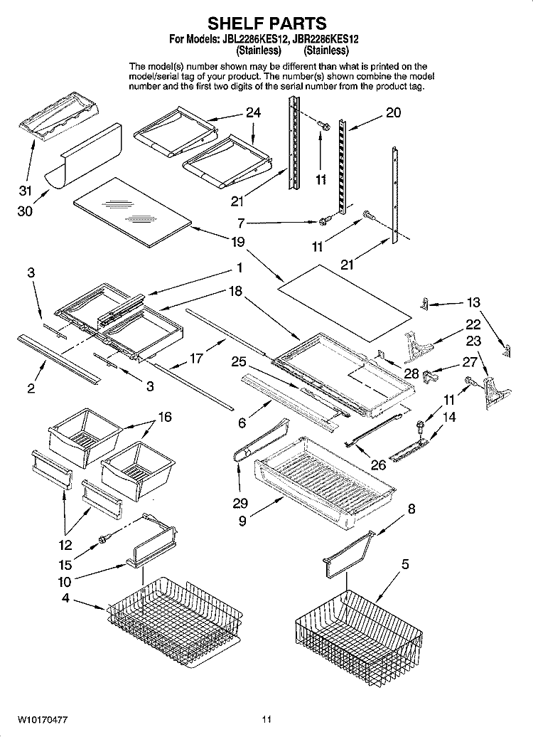 SHELF PARTS Diagram and Parts List for JBR2286KES12  Jenn-Air Refrigerator