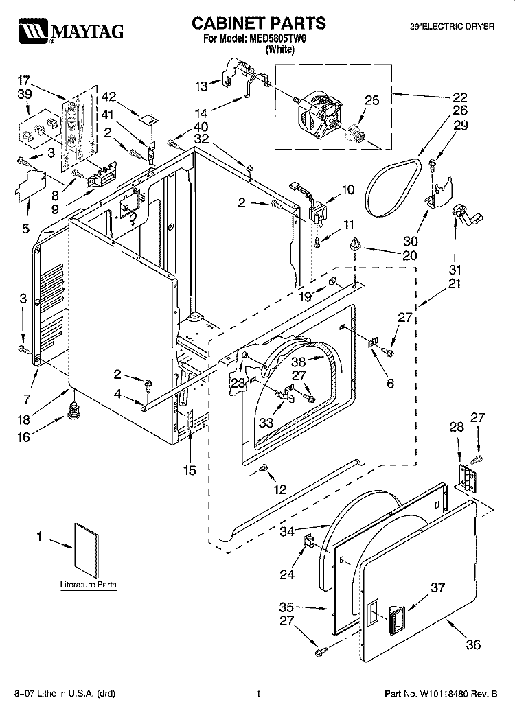 CABINET PARTS Diagram and Parts List for MED5805TW0  Maytag Dryer