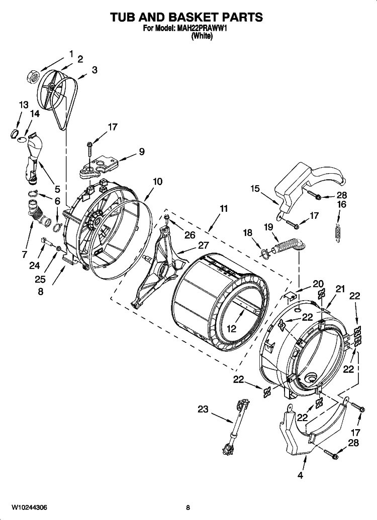 TUB AND BASKET PARTS Diagram and Parts List for MAH22PRAWW1  Maytag Washer