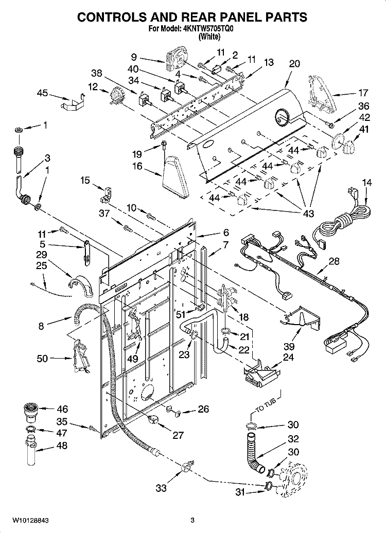 CONTROLS AND REAR PANEL PARTS Diagram and Parts List for 4KNTW5705TQ0  Amana Washer