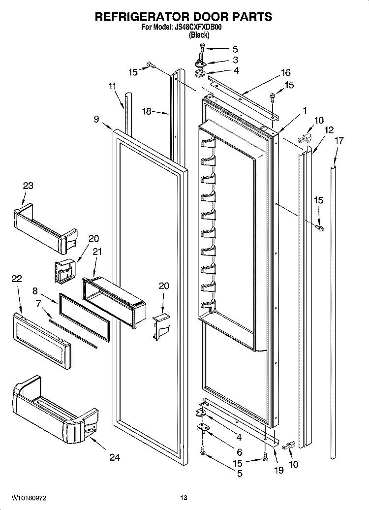 REFRIGERATOR DOOR PARTS Diagram and Parts List for JS48CXFXDB00  Jenn-Air Refrigerator
