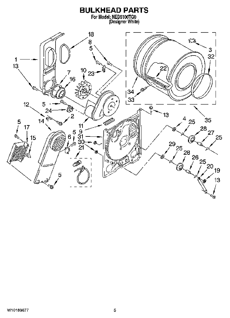 BULKHEAD PARTS, OPTIONAL PARTS (NOT INCLUDED) Diagram and Parts List for NED5100TQ0  Amana Dryer