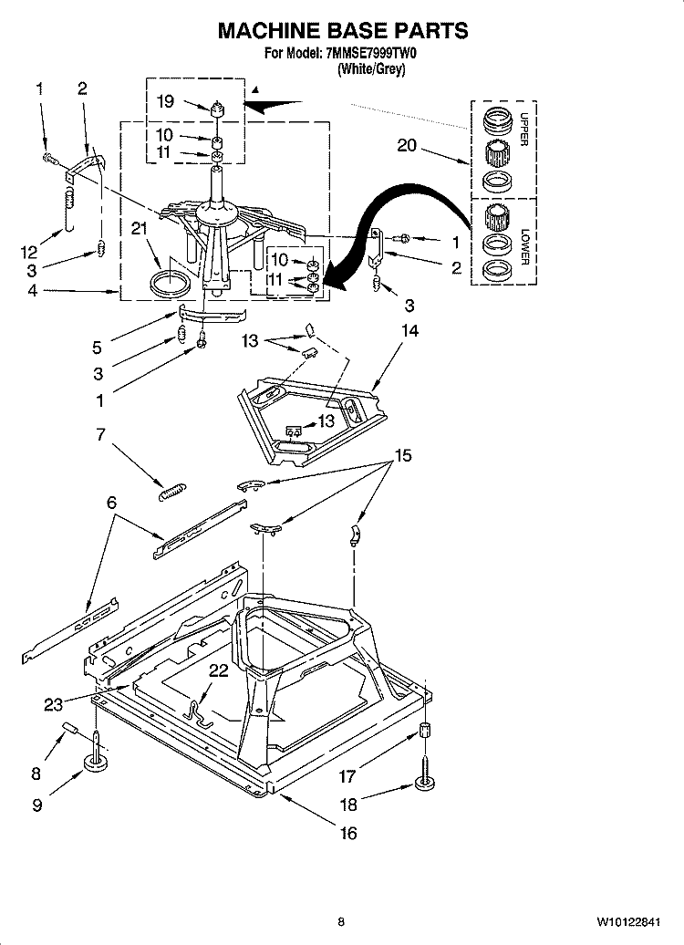MACHINE BASE PARTS Diagram and Parts List for 7MMSE7999TW0  Maytag Washer