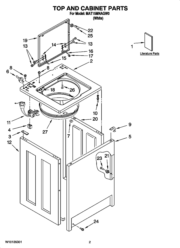 TOP AND CABINET PARTS Diagram and Parts List for MAT15MNAGW0  Maytag Washer