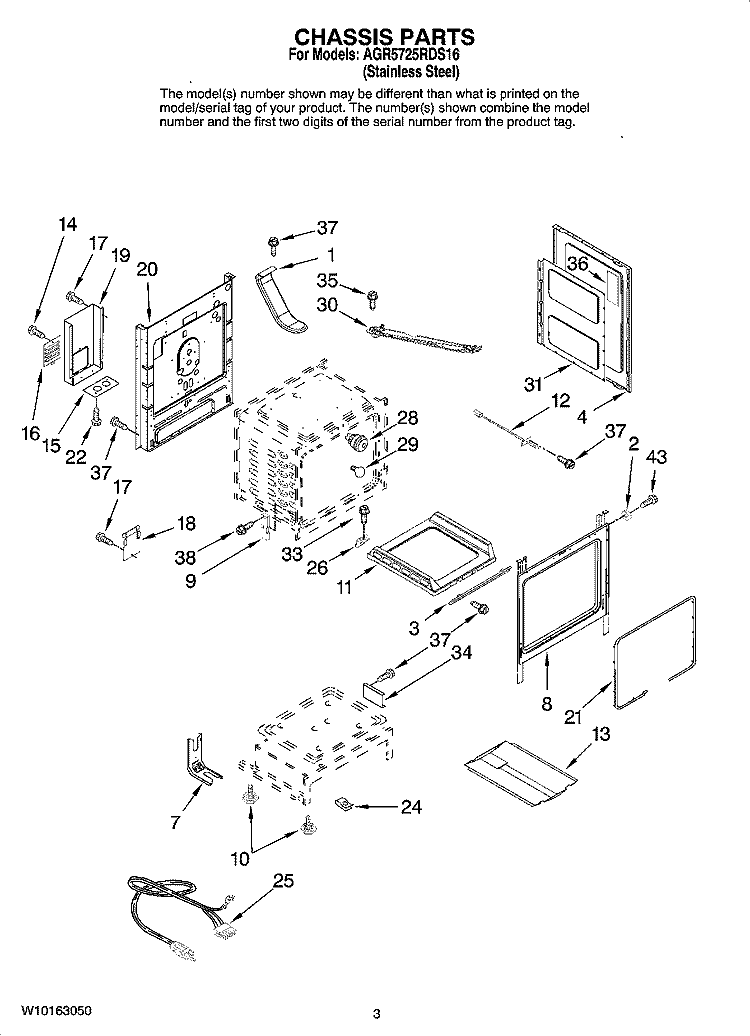 CHASSIS PARTS Diagram and Parts List for AGR5725RDS16  Amana Range
