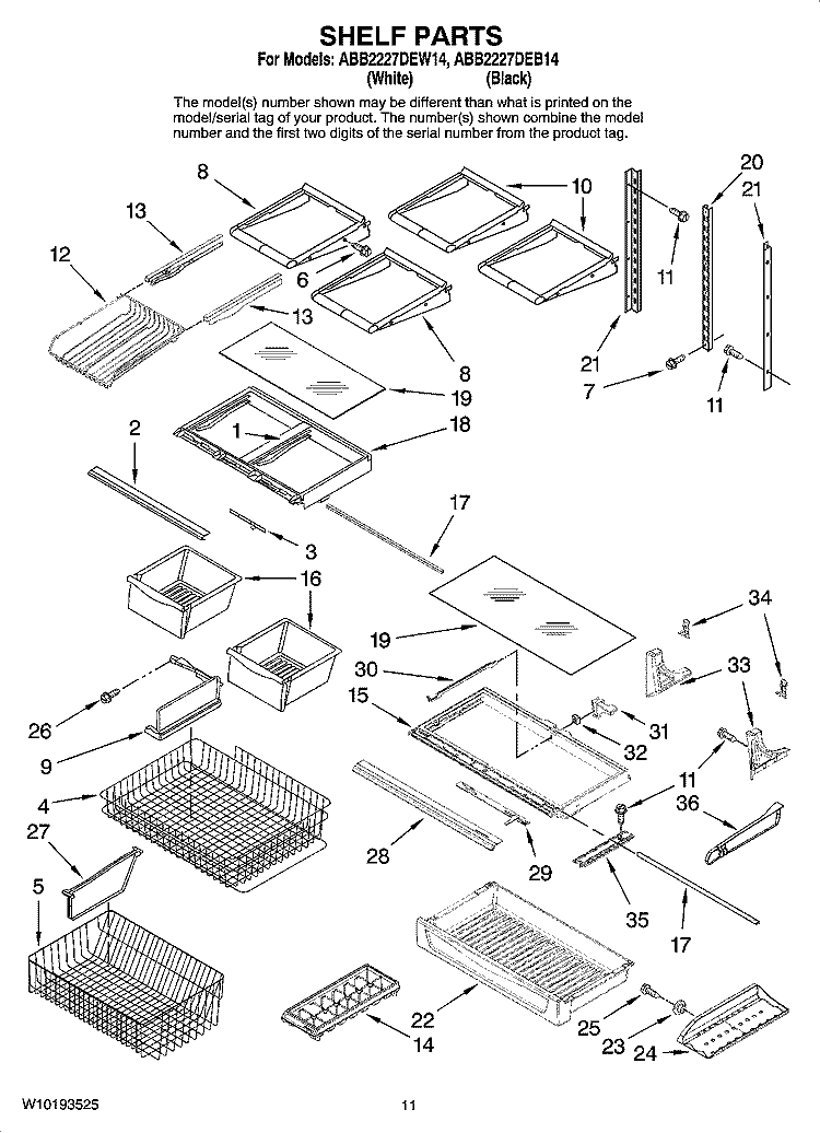 SHELF PARTS Diagram and Parts List for ABB2227DEB14  Amana Refrigerator