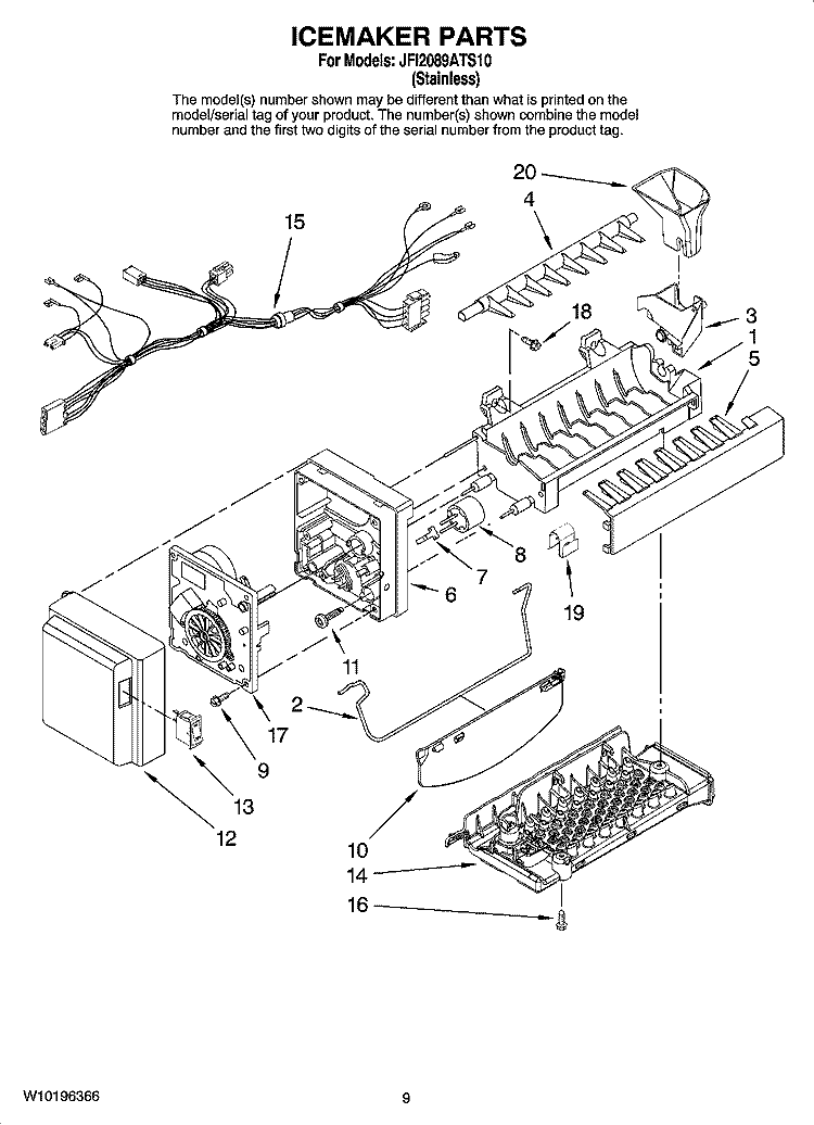 ICEMAKER PARTS Diagram and Parts List for JFI2089ATS10  Jenn-Air Refrigerator
