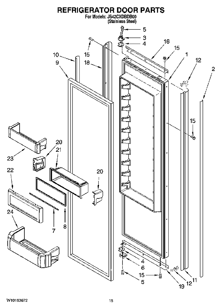 REFRIGERATOR DOOR PARTS Diagram and Parts List for JS42CXDBDB00  Jenn-Air Refrigerator